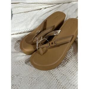 size 11 ALDO Women’s Camel TAN Brown Sandals Platform Flip Flops Wedges Shoes